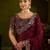 Maroon colour box satin silk saree with heavy embroidery work