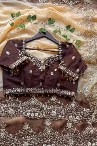 Yellow Color embroidery sequence Work Silk Blend Saree