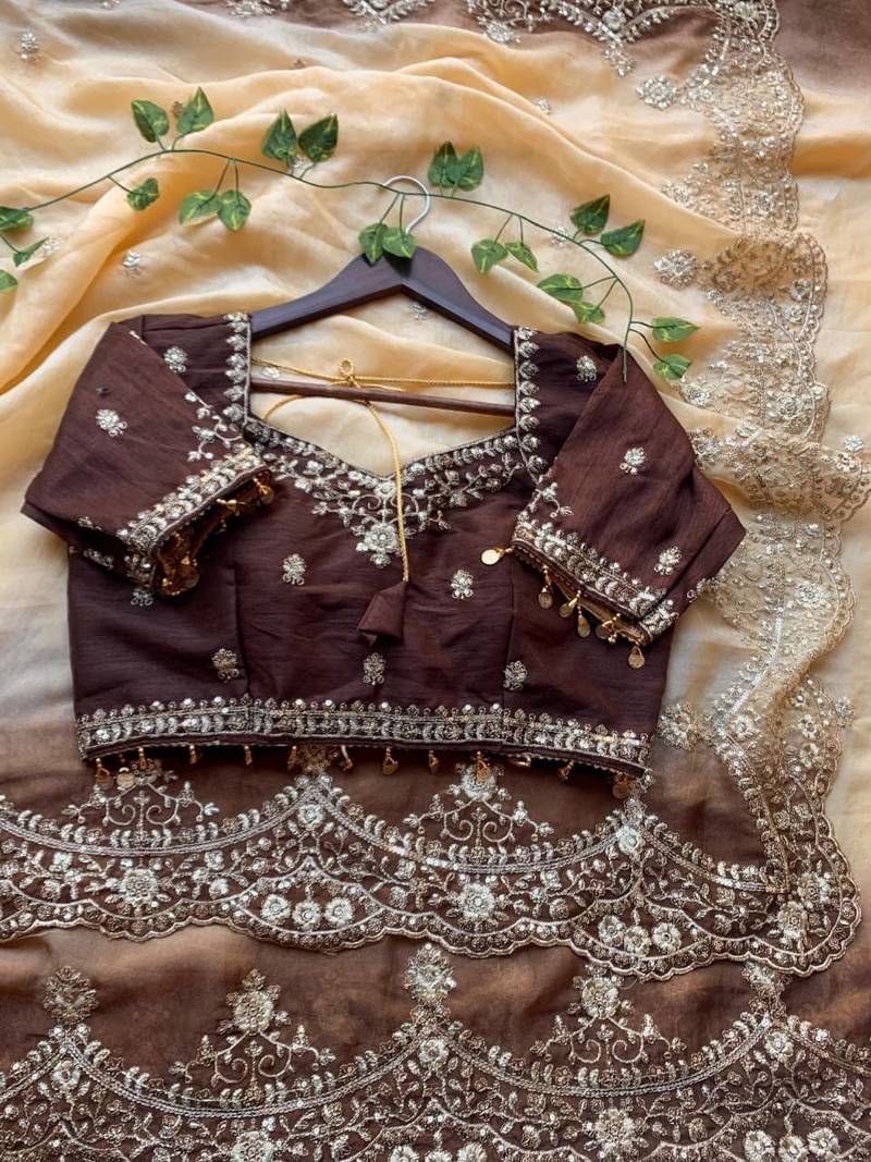 Yellow Color embroidery sequence Work Silk Blend Saree