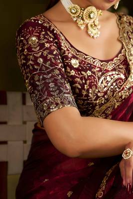 Maroon colour box satin silk saree with heavy embroidery work 5