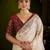 Beige satin silk saree with red embroidered blouse