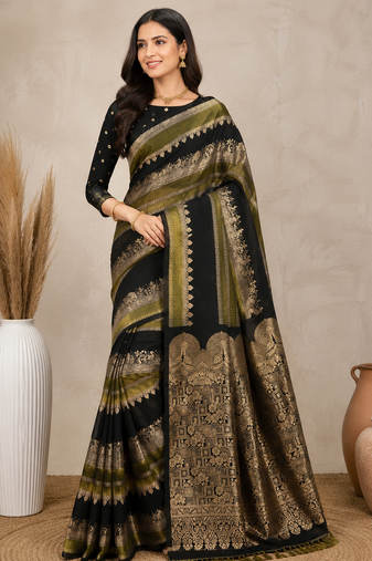 black silk printed saree