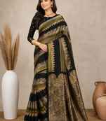 black silk printed saree
