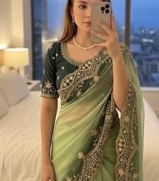 Light Green Color embroidery sequence Work Silk Blend Saree