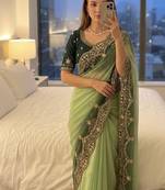 Light Green Color embroidery sequence Work Silk Blend Saree