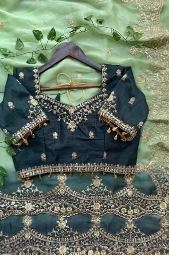 Light Green Color embroidery sequence Work Silk Blend Saree