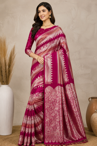 rani pink silk printed saree