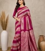 rani pink silk printed saree