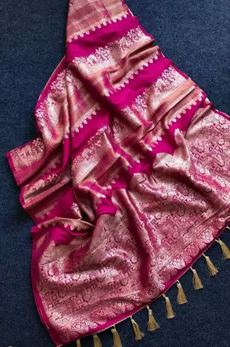 rani pink silk printed saree
