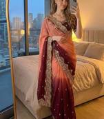 Orange Color embroidery sequence Work Silk Blend Saree