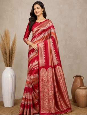 red silk printed saree 1