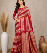 red silk printed saree