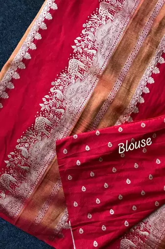 red silk printed saree