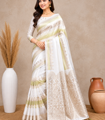 white silk printed saree