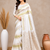 white silk printed saree