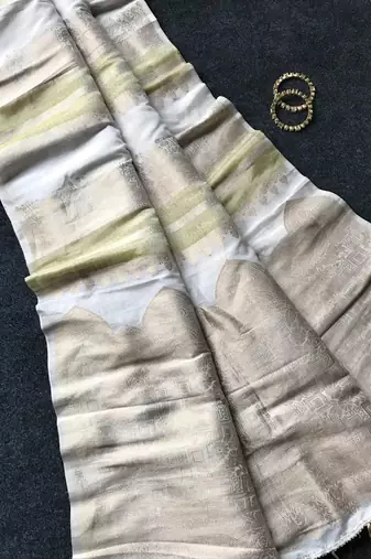 white silk printed saree