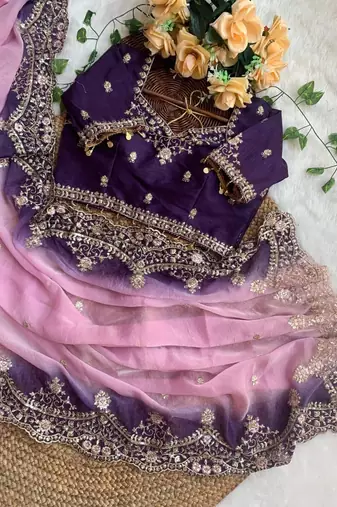 Pink Color embroidery sequence Work Silk Blend Saree