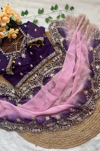 Pink Color embroidery sequence Work Silk Blend Saree
