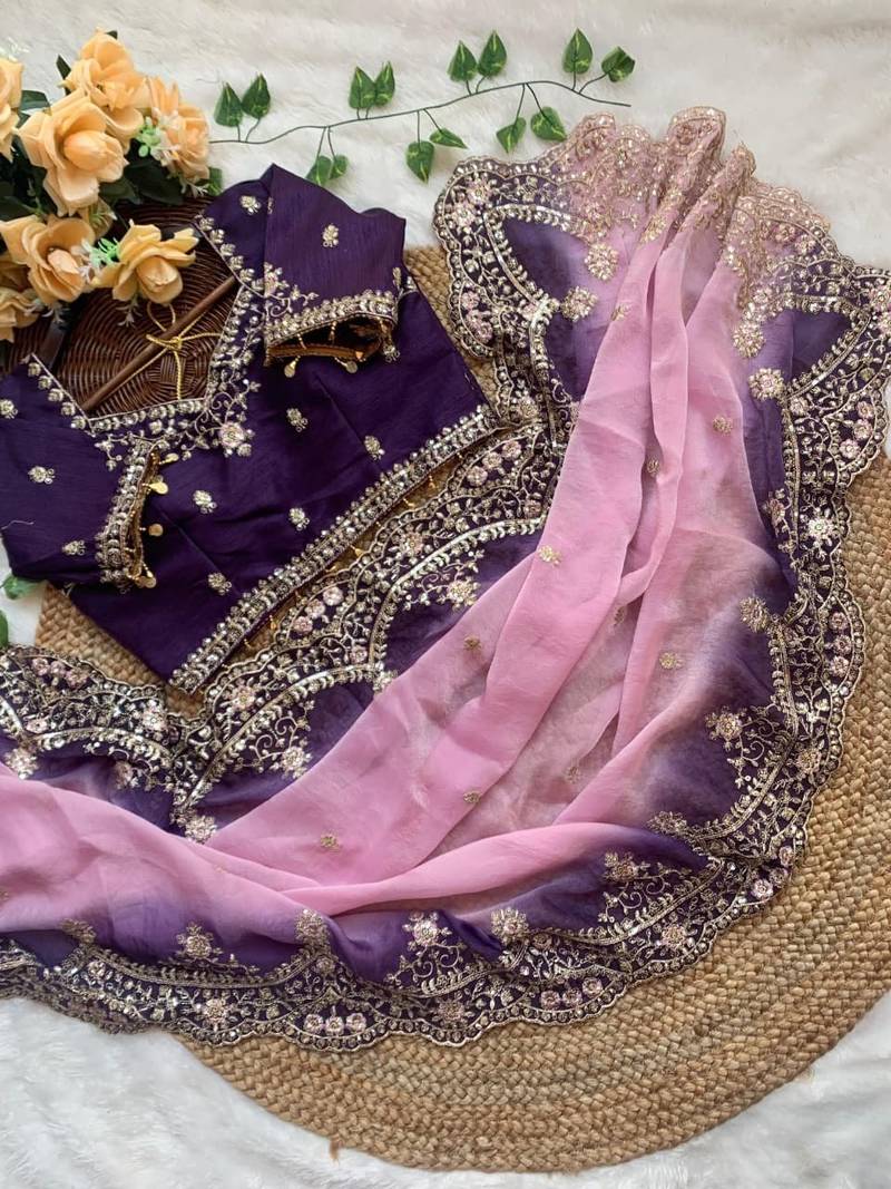 Pink Color embroidery sequence Work Silk Blend Saree