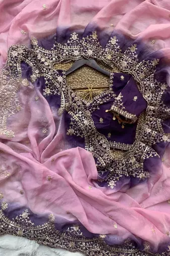 Pink Color embroidery sequence Work Silk Blend Saree