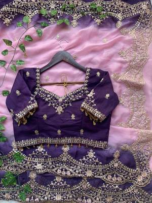 Pink Color embroidery sequence Work Silk Blend Saree 5