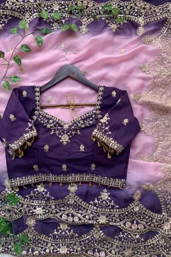 Pink Color embroidery sequence Work Silk Blend Saree