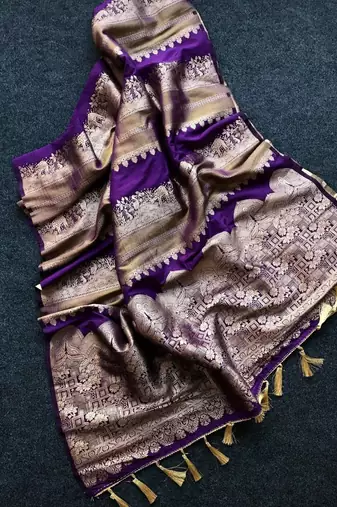 purple silk printed saree