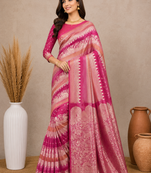pink silk printed saree