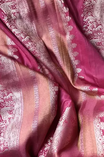 pink silk printed saree