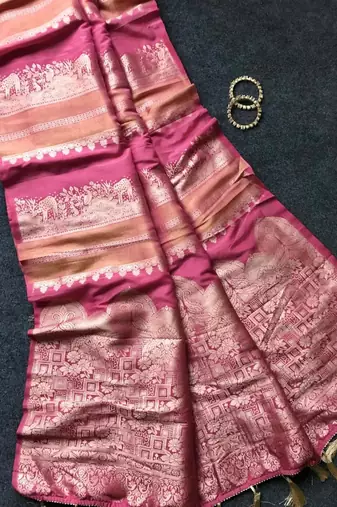 pink silk printed saree
