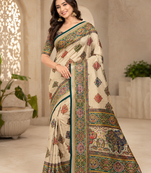 Off White Color Pashmina Print With Cover Piping Fitting Silk  Saree