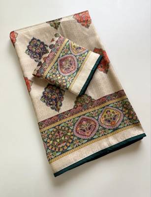 Off White Color Pashmina Print With Cover Piping Fitting Silk  Saree 5