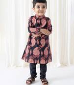 Black floral printed cotton kurta set