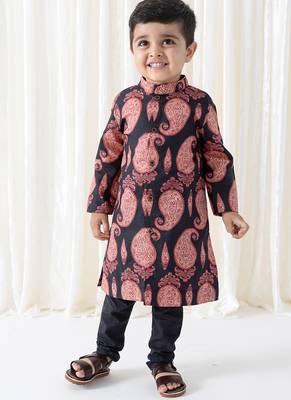 Black floral printed cotton kurta set 7
