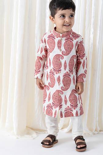 Cream floral printed cotton kurta set