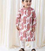 Cream floral printed cotton kurta set