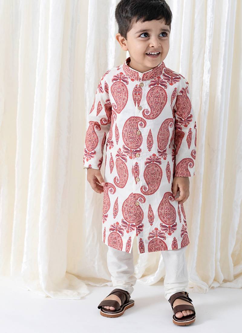 Cream floral printed cotton kurta set