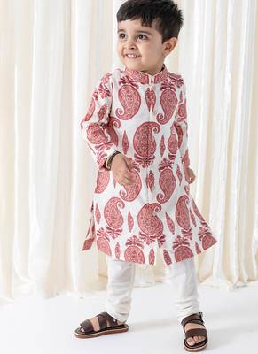 Cream floral printed cotton kurta set 7