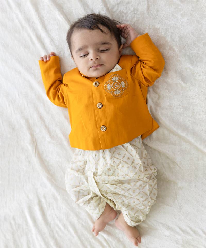 Yellow plain viscose  bandhgala Set