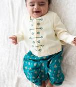 Cream embroidered viscose  bandhgala Set