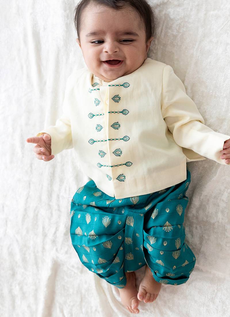 Cream embroidered viscose  bandhgala Set