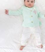 Green plain viscose bandhgala Set