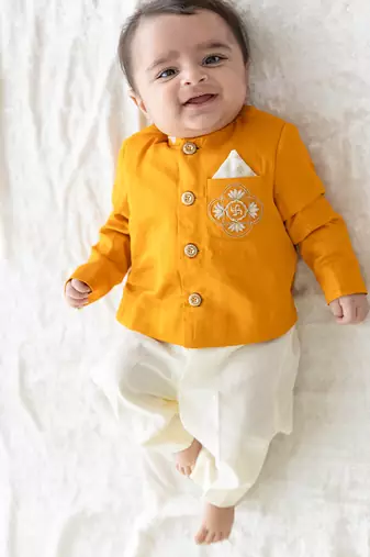 Yellow plain viscose  bandhgala Set