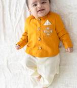 Yellow plain viscose  bandhgala Set