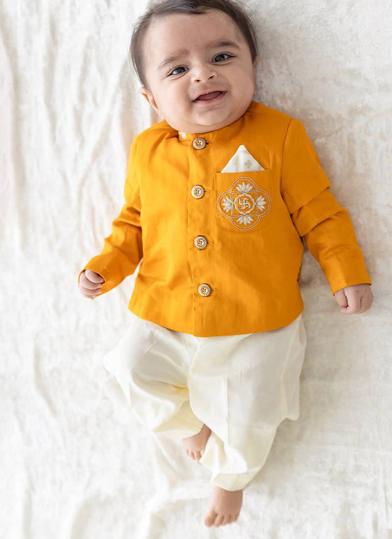 Yellow plain viscose  bandhgala Set