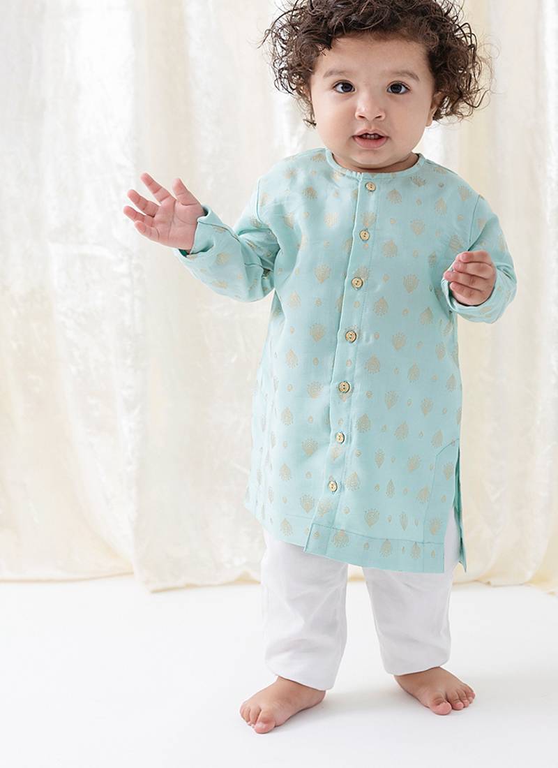 Blue printed viscose kurta set