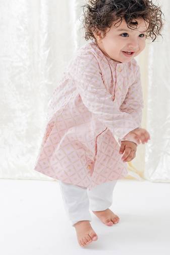 Pink printed viscose kurta set