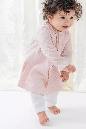 Pink printed viscose kurta set
