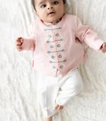 Pink embroidered viscose bandhgala Set