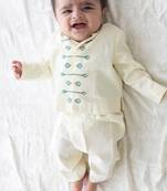 Cream embroidered viscose bandhgala Set